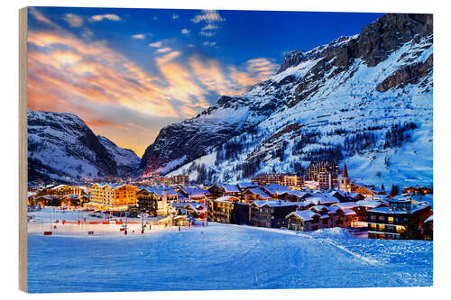 Wood print Val d'Isere at sunset