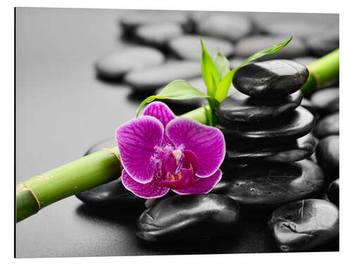 Aluminium print Basalt stones, bamboo and orchid