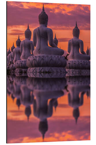 Aluminiumtavla Buddha statues at sunset