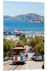 Hartschaumbild Tram mit Alcatraz Insel im Hintergrund, San Francisco, USA