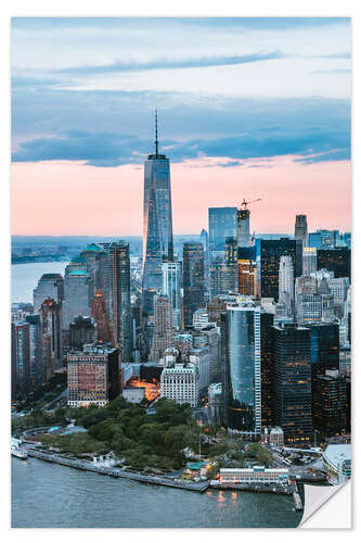 Självhäftande poster Aerial view of World Trade Center and lower Manhattan, New York, USA