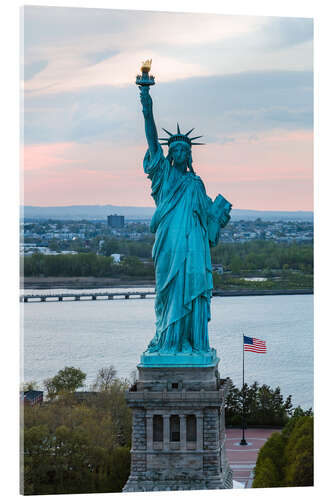 Acrylic print Aerial view of the Statue of Liberty at sunset, New York city, USA