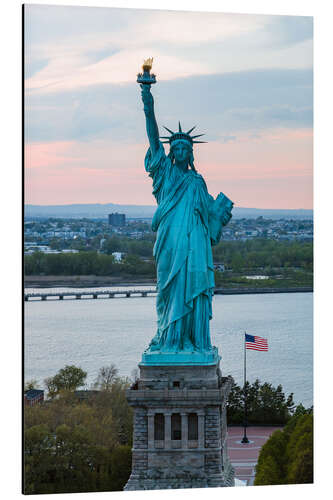 Aluminium print Aerial view of the Statue of Liberty at sunset, New York city, USA