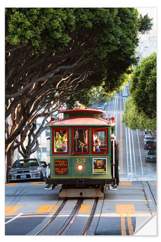 Selvklæbende plakat Cable tram in San Francisco, California, USA