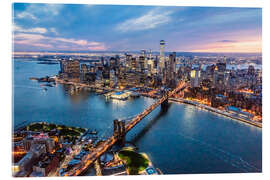 Stampa su vetro acrilico Vista dall&#039;alto del ponte di Brooklyn e Lower Manhattan, New York, USA