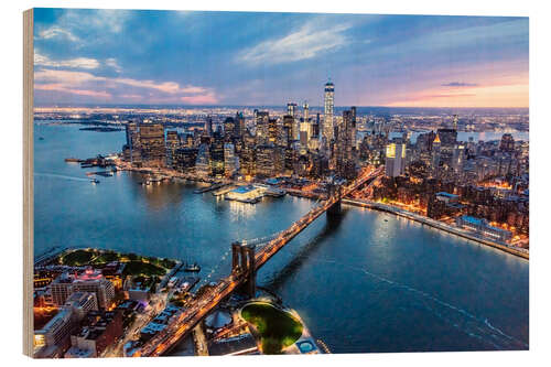 Tableau en bois Aerial view of Brooklyn bridge and lower Manhattan, New York, USA