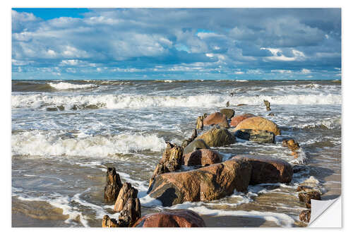 Selvklebende plakat Baltic Sea coast on a stormy day