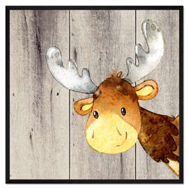 Gerahmter Kunstdruck 4 Freunde - Waldtiere, Elch