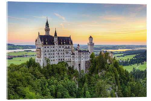 Acrylglasbild Schloss Neuschwanstein bei Sonnenaufgang im Sommer