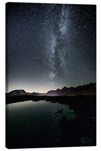 Canvas print Nightscape from Muottas Muragl with small pond  Engadin, Switzerland