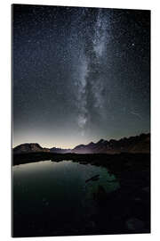 Tableau en plexi-alu Nightscape from Muottas Muragl with small pond  Engadin, Switzerland