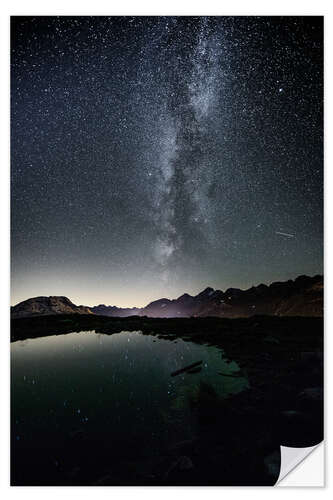 Naklejka na ścianę Nightscape from Muottas Muragl with small pond  Engadin, Switzerland