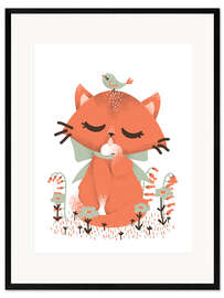 Inramat konsttryck Animal friends - katten