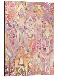 Aluminiumtavla Glowing Coral and Amethyst Art Deco Pattern