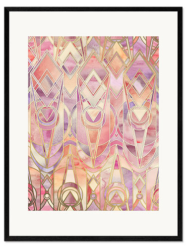 Ingelijste kunstdruk Glowing Coral and Amethyst Art Deco Pattern