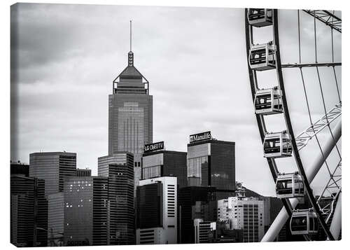 Leinwandbild Hongkong Riesenrad schwarz-weiß