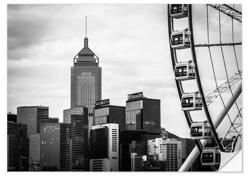 Naklejka na ścianę Hong Kong Ferris Wheel in black and white