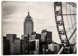 Wood print Hong Kong Ferris Wheel in black and white