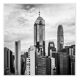 Poster Houses Sea Hong Kong in black and white