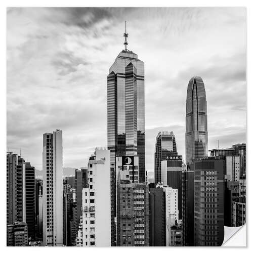 Selvklæbende plakat Houses Sea Hong Kong in black and white