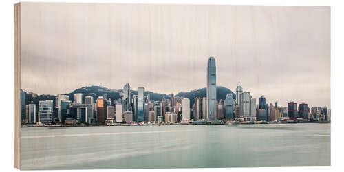 Wood print Hong Kong skyline