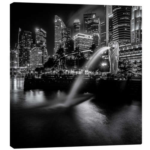 Canvas print Merlion Singapore black and white