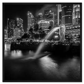 Gerahmter Kunstdruck Merlion Singapur Schwarz-weiß