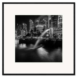 Gerahmter Kunstdruck Merlion Singapur Schwarz-weiß