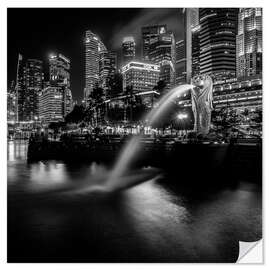 Adesivo murale Merlion Singapore black and white