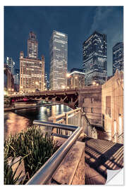 Selvklebende plakat Night Walk Chicago