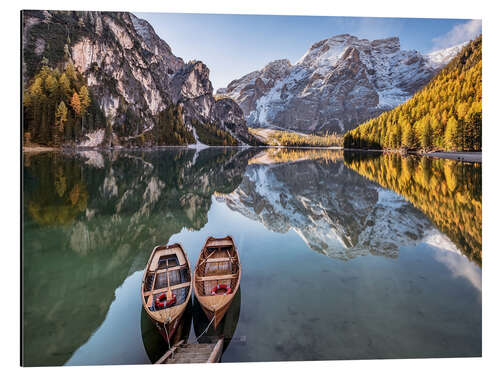 Aluminiumsbilde Autumn at Lake Braies (Lago di Braies), Dolomites - Italy