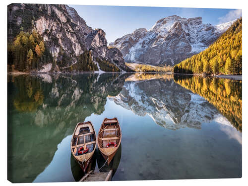 Leinwandbild Herbst am Pragser Wildsee (Lago di Braies), Dolomiten - Italien