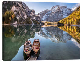 Canvas print Autumn at Lake Braies (Lago di Braies), Dolomites - Italy