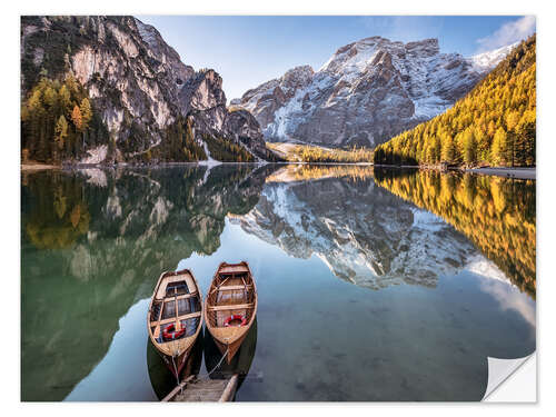 Selvklebende plakat Autumn at Lake Braies (Lago di Braies), Dolomites - Italy