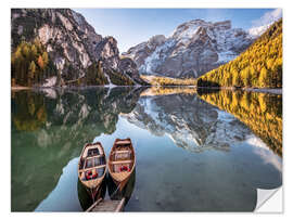 Autocolante decorativo Autumn at Lake Braies (Lago di Braies), Dolomites - Italy