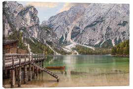 Tableau sur toile Autumn at Lake Braies in South Tyrol