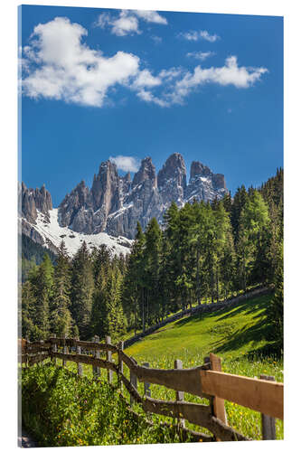 Acrylic print Villnoess valley with Dolomites in South Tyrol (Italy)