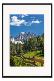 Gerahmter Kunstdruck Villnösstal mit Dolomiten in Südtirol