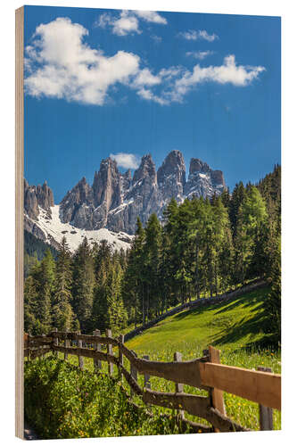 Tableau en bois Villnoess valley with Dolomites in South Tyrol (Italy)