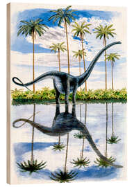 Holzbild Alamosaurus unter Palmen