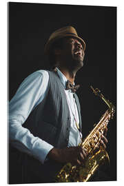 Cuadro de metacrilato Saxophonist with hat and bow tie