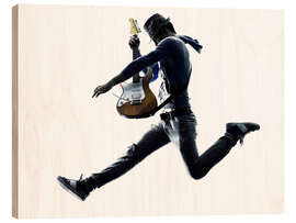 Wood print Guitarist jumping in the air