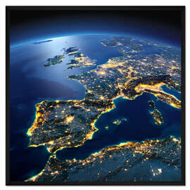 Gerahmter Kunstdruck Blick auf Süd- und Mitteleuropa