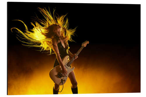 Aluminium print Rock girl with an electric guitar