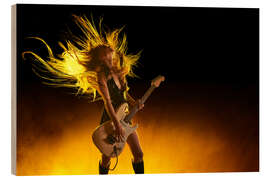 Stampa su legno Rock girl with an electric guitar