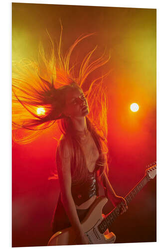 Foam board print Rock girl playing the electric guitar