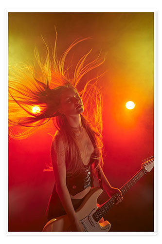 Póster Rock girl playing the electric guitar