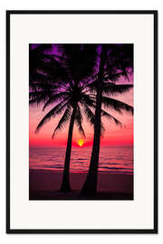 Gerahmter Kunstdruck Palmen und tropischer Sonnenuntergang
