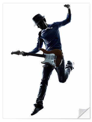 Selvklebende plakat Electric guitarist jumping