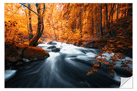 Sticker mural Torrent dans une forêt d'automne